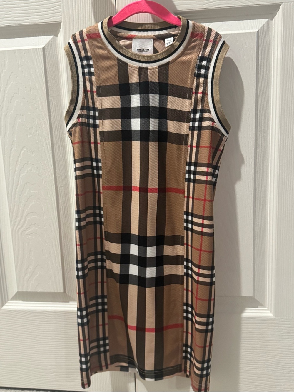 Kids Burberry Beige Check Sleeveless Shift Dress